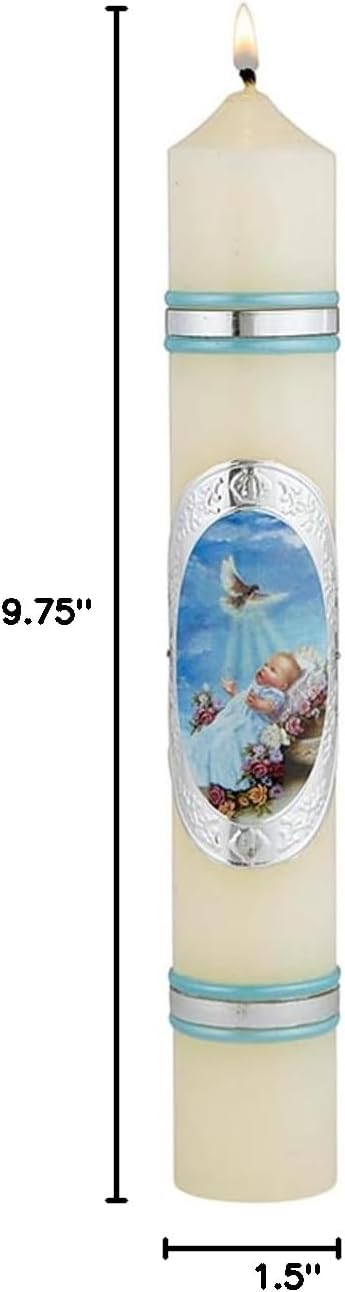 Baptism Candle Boy with Dove Unscented and Smokeless Paraffin Wax Candles for Seasonal Celebration, 1-1/2 Dia. x 9-3/4 Height, Pack of 4