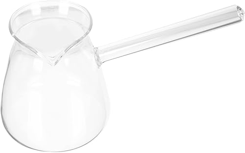 Paquete de 1 vaso de chupito de espresso con asa, olla de café turco de vidrio grueso para hervir 15.2 onzas, transparente