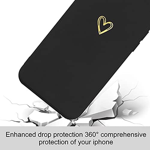 Wirvyuer Compatible with iPhone 13 Pro Phone Case for Women Girls Silky Soft Protective Shockproof Silicone Case with Gold Heart Pattern Design Black Cover