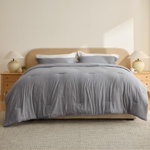Image of Bedsure California King Comforter Set - Dark Grey Soft Bedding for All Seasons, Cationic Dyed Bed Set, 3 Pieces, 1 California King Size Comforter (104 inchx96 inch) and 2 Pillow Shams (20 inchx36 inch+2 inch)