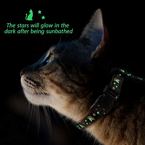 Cat Harness And Leash Set Gold Moons Stars Soft Nylon Escape Proof Adjustable For Kittens Small Animals Glow In The Dark (Black) #TOP6