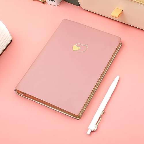 CAGIE Lined Journal Notebook for Women and Girls 256 Pages Cute Diary with Heart-Shaped Leather Journals for Writing A5 Soft Cover Notebooks for Work School (04 Dark pink, A5) — view 3