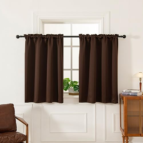 Pickluc Rod Pocket Tier Curtain - Half Blackout Curtain for Kitchen, Bathroom, Cabinet, Basement, 42 Inches Wide and 24 Inches Long, Chocolate Brown, 2 Panels by Pickluc - Used condition - Image 2