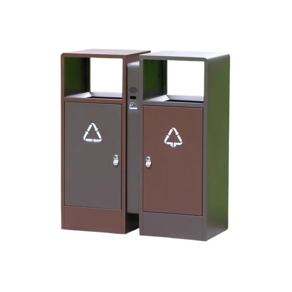 Outdoor Trash Can, Outdoor Double Bin Rubbish Commercial Public Area Metal Trash Can