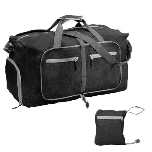 65L Travel Duffle Bag for Men Women, Foldable Duffle Bag - Water-Resistant, Wearproof, with Thickened Hand Strap, Ideal for Gym, Travel (Black)