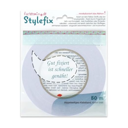 Farbenmix Stylefix Textilklebeband, 50 Meter, 4 mm breit, doppelseitiges Klebeband zur Fixierung