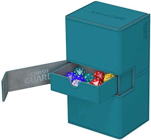 Ultimate Guard Flip 'n' Tray 200+, Deck Case for 200 Double-Sleeved TCG Cards +Dice Tray, Petrol/Grey, Independent Magnetic Closure& Microfiber Lining