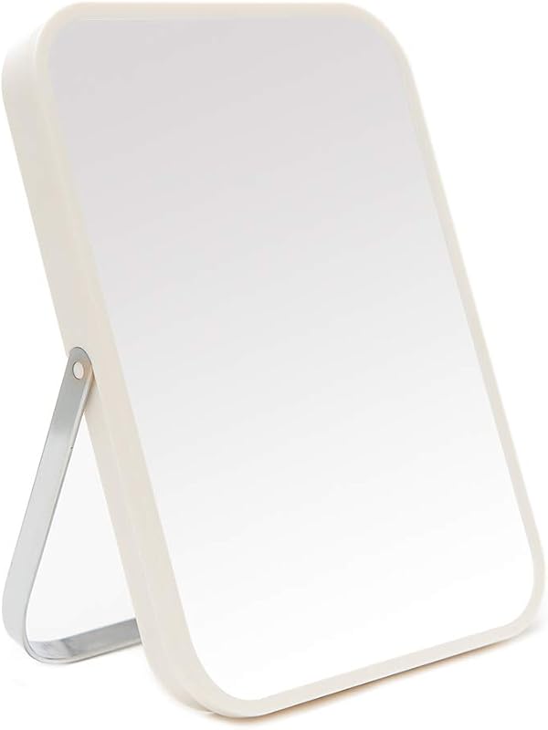 Espelho de maquiagem de mesa YEAKE QS-57-White com suporte metálico dobrável, branco