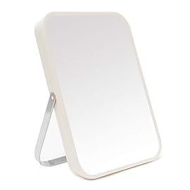 YEAKE Table Desk Vanity Makeup Mirror,8-Inch Portable Folding Mirror with Metal Stand 90Adjustable Rotation Tavel Make Up Mirror Hanging Bathroom for Shower Shaving(White)