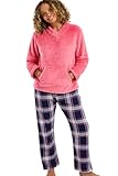 Options de couleur : rose ou bleu – Notre ensemble de pyjama Indigo Sky Lizzie pour femme comprend un pantalon assorti en pur coton imprimé tartan pour un look assorti