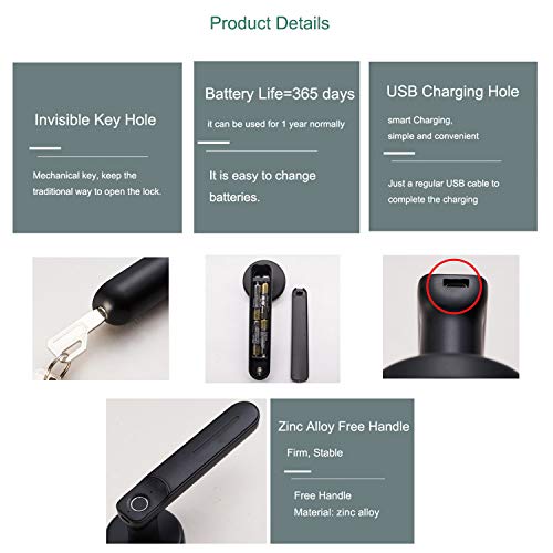 Cigooxm Smart Fingerprint Handle Lock Trava de porta elétrica com sensor automático Chave mecânica T