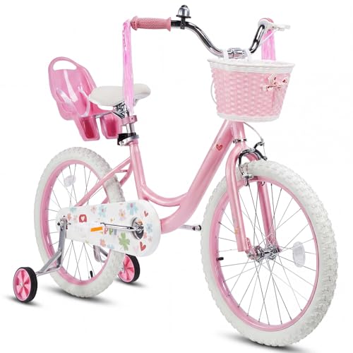 SKONYON Girls Bike for Kids Ages 3-12 16 18 20 Inch Girls Bicycle with Training Wheels and Basket Toddler Girl Bike with Adjustable Seat Doll Seat Streamers for Kids(16 INCH)