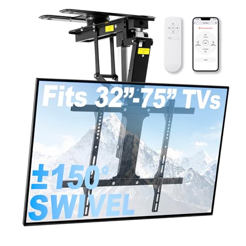 Motorized Ceiling TV Mount with 150° Ultra-Wide Swivel Rotat