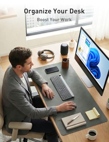 Image of Aothia Faux Leather Desk Mat - Non-Slip PU Leather Desk Blotter, Waterproof Writing Surface, Large Desk Pad for Office & Home (Jungle Green, 55 inch x 17 inch)