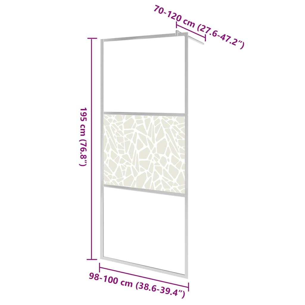 Fengshui Mampara de ducha de cristal templado 100 x 195 cm | Cristal de seguridad de 5 mm, marco de aluminio, perfil ajustable, aspecto de piedra, fácil de limpiar