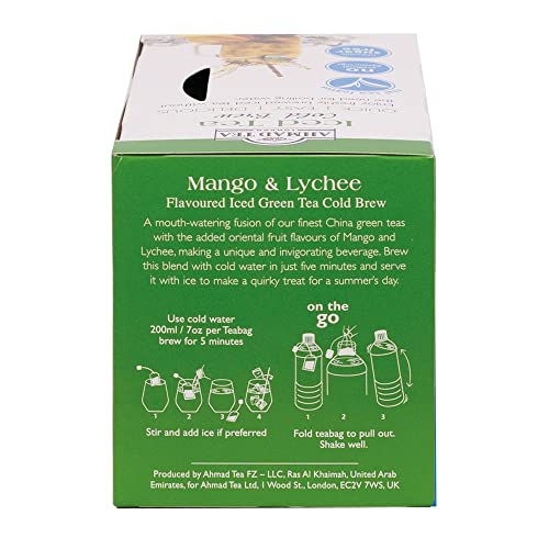 Ahmad Tea Green Tea, Cold Brew Mango and Lychee Teabags, Iced Tea, 20 ct (Pack of 1) - Caffeinated and Sugar-Free