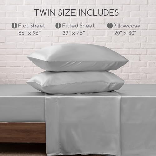 Image of MR&HM 3Pcs Satin Sheets(Twin, Silver Grey)
