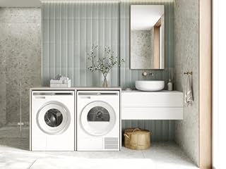 PLATAN ROOM Armadietto per lavatrice o asciugatrice, 130 cm di larghezza, 65 cm di profondità, per bagno, colore: Cachemire