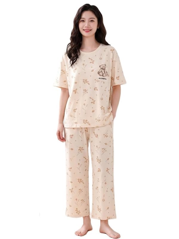 Women Teddy Print Oversized Lounge Co Ord Set Soft Touch Relaxed Top with Matching Pyjama Shorts Set-image-34