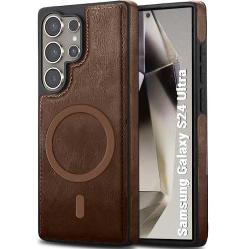 Image of TheGiftKart Genuine Leather Finish Back Cover Case for Samsung Galaxy S24 Ultra 5G | Raised Edges for Camera & Screen Protection | Shockproof Stunning Minimalist Design (MagSafe Compatible, Black)