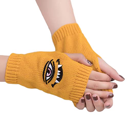 Dsgzkk for Warm Mitten Embroidery Fingerless Gloves with Thumb Hole Driving Arm Covers Stretchy Soft Half Finger Glove