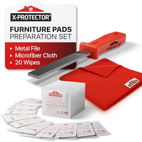 Image of X-Protector Furniture Pads Preparation Set - Includes Metal File, Microfiber Cloth & 20 Cleaning Wipes - Furniture Surface Prep Kit for Easy Installation of Furniture Pads!
