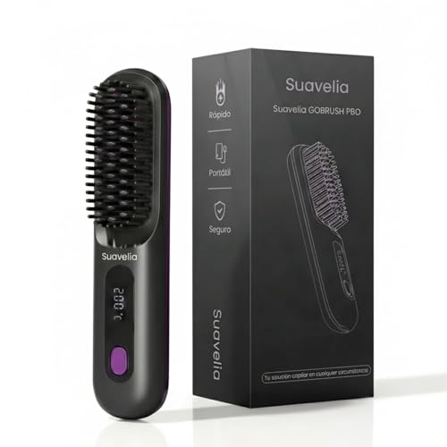 Cepillo Inalámbrico Pelo Suavelia para Cabello Corto, Cepillo Alisador con Calor Cerámico 3PX, Volumen Duradero, Sin Tirones ni Quemaduras, Recargable, Ideal para Pixie, Bob y Flequillo (Negro 1)