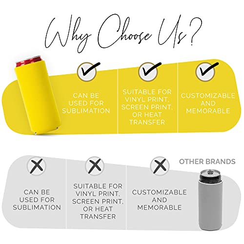 Image of Slim Can Cooler Sleeve 12 Pack - Blank Neoprene Insulated Can Coolers for 12 oz Skinny Beer & Soda Cans - Sublimation Ready Drink Sleeves for Heat Press, Custom Printing & Party Favors (Yellow)
