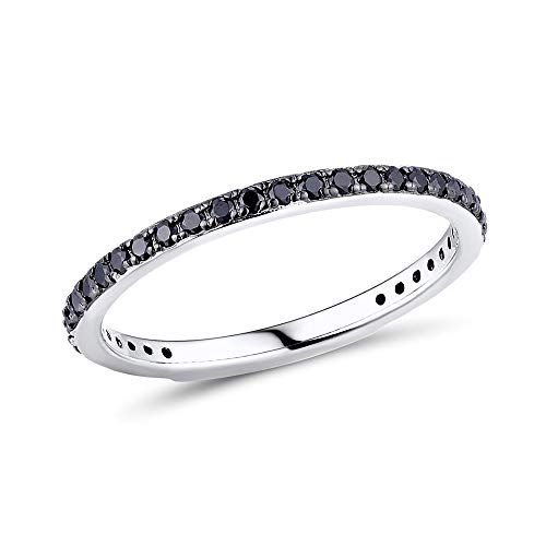 namana Bague Fine en Argent Sterling pour Femme. Bague Femme Fine sertie de Spinelle Noir en Argent 925. Bagues Anneau en Argent pour Femmes avec Pierres...