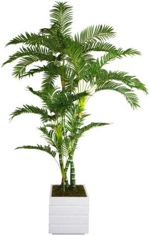 Vintage Home Green Emerald Artificial Faux Palm Tree with Fiberstone Planter for Home Decor, 78", White