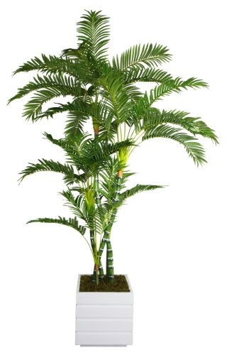 Vintage Home Green Emerald Artificial Faux Palm Tree With Fiberstone Planter For Home Decor, 78", White #TOP3