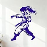 Vinyl-Wandaufkleber-Dekor Karate-Mädchen übt Kampfsporttechniken 60.8x81cm Glasaufkleber Dunkelblau