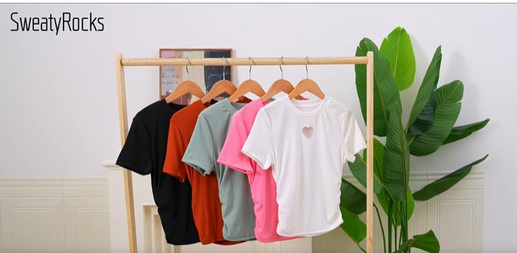 SweatyRocks Women's Y2K Short Sleeve Heart Cutout Ribbed Fitted