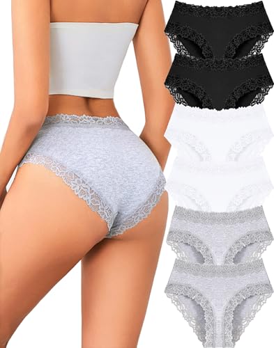 Image of ALL OF SHE Womens Cotton Underwear Cheeky Lace Bikini Panties Sexy Briefs Soft Breathable Lingerie for Ladies Underwear Pack