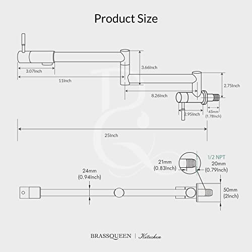 Brassqueen Faucet Folding Brushed Gold Pot Filler Faucet Stretchable Wall Mount Commercial Stainless Steel Kitchen Sink Faucet With Double Joint Swing Arm Single Hole Wall Mount Faucet Single #TOP5