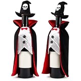 2Pcs Halloween Wine Bottle Covers, Vampire Cape and Witch Hat Costumes