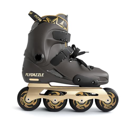 FLYDAZZLE Inline Skates for Men Urban - Freeride Slalom City Street Skating, Hard Boot ABEC-9 Bearing Ankle Support, Bonus Insoles Laces (Taupe/Golden, US 9.5-10)