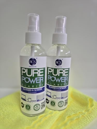 Pure Power Clarity [2-Pack] 2x 100ml – Vegan Award Winning Lens & Screen Cleaner – Plant-Powered, Anti-Static, Streak-Free – Safe for AR Coatings, iPhones, Laptops & Glasses – Includes 2 Pro Cloths