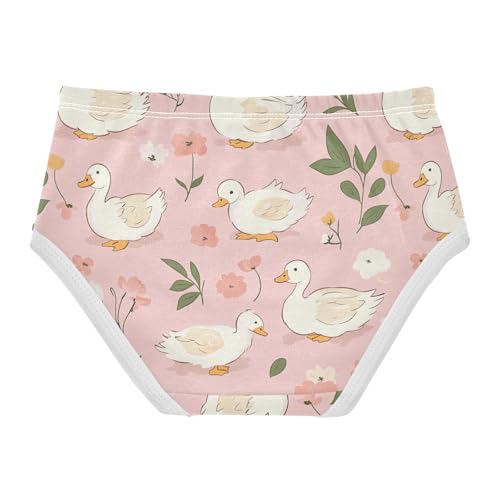 Wusikd Cute White Ducks Girls' Underwear Cotton Flowers Pink Girls Briefs Soft Toddler Underwear 2T2