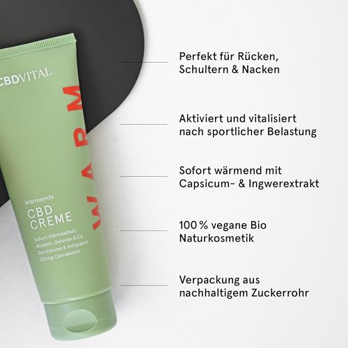 CBD Wärmende Salbe mit Soforteffekt | Hochdosierte Hanfcreme | Extra stark | Cannabis-Aktiv-Gel mit 500mg Cannabidiol, Chili & Ingwer | 100% vegan | CBDVITAL