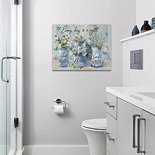 Farmhouse Wall Art Rustic Cotton Flower Pictures Wall Decor Country Eucalyptus Leaves Floral Painting Canvas Prints Framed Home Decoration For Bathroom Bedroom Living Room 16"X12" #TOP4