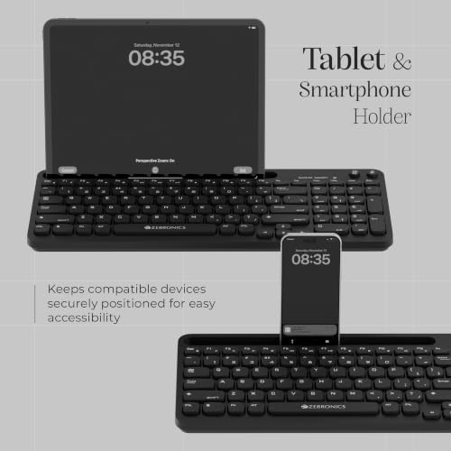 Image of Zebronics Keypad X3 Wireless Keyboard, 102 Keys, 12 Multimedia Keys, 2.4GHz + BT, UV Coated Keycaps, Mobile & Tablet Holder, ₹ Rupee Key, Retractable Stand, USB Nano Receiver (Black)