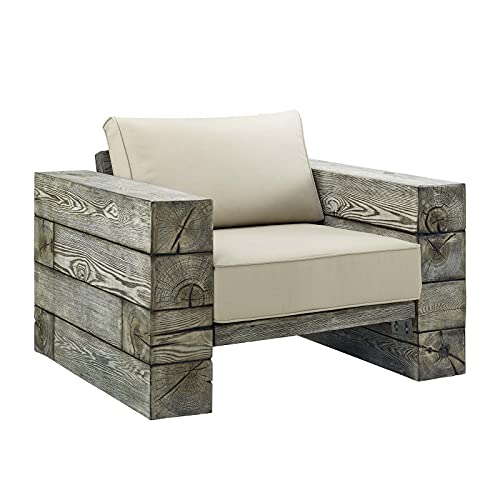 Modway Manteo Outdoor Conversation, Side Table And Two Armchair Set, Light Gray Beige #TOP2