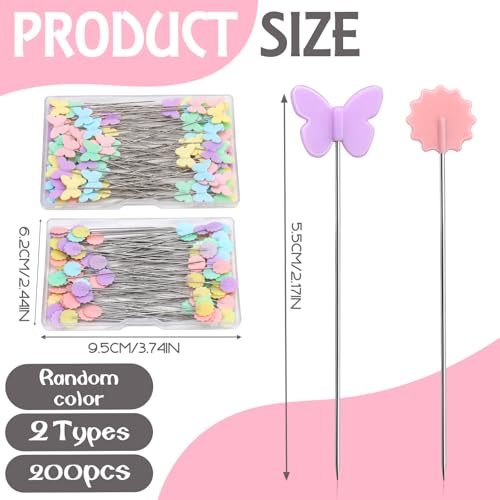 image for Fteven 200PCS Sewing Pins Flat Head Straight Pins Kits, Head Sewing Su