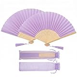 2 Seidenfächer 21cm Eleganter Faltbare Fächer Für Frauen Männer Handfächer Mit Quaste Tragbarer Hohlgeschnitzter Faltfächer Bambusfächer Für Hochzeiten Partys Tanzveranstaltungen Zuhause Dekor (Lila)