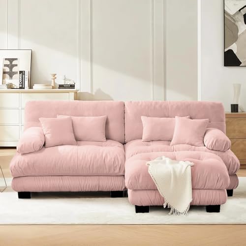 Image of SoarFlash L Shaped Couches for Living Room, Small Sectional Sofa Set with Reversible Chaise, Modern Designed Sleeper Sofas and Modular Couch Function, Suitable for Small Spaces in Apartment, Pink