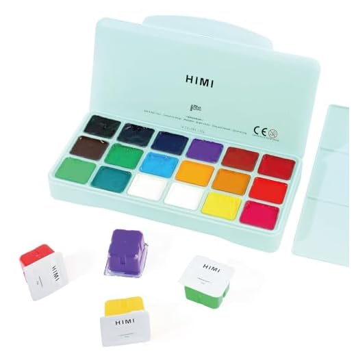HIMI Pintura Gouache 18 Colores x 30ml Diseño de Taza de Gelatina Colores Gouache No Tóxica Portátil Gouache para Artistas Estudiantes