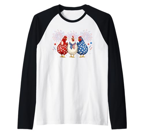 4th of July Patriotic Chicken Farmer Fireworks USA Women Men Raglan Baseball Tee