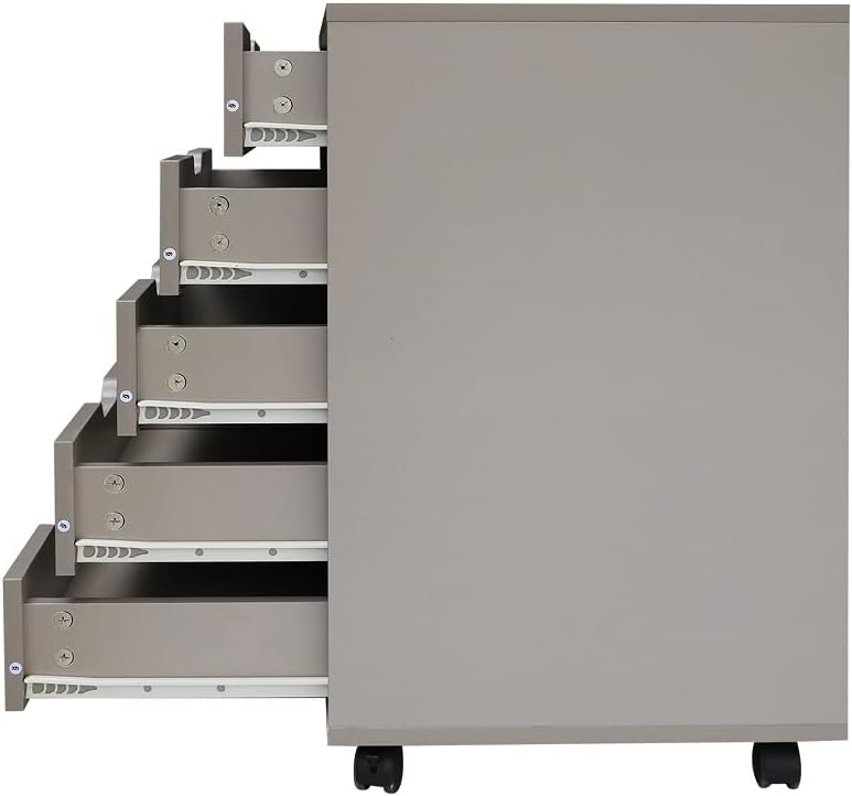 Dark Grey Five Drawers Cabinet Wooden Office Pulley Movable File Storage Cabinet Low Cabinet