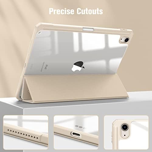 FINTIE Hybrid Case Compatible with iPad Air 5th Generation (2022) / iPad Air 4th Generation (2020) 10.9 inch - Slim Clear Back Cover with Pencil Holder, Auto Wake/Sleep, Beige